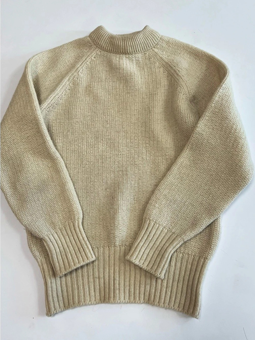 Wool ribbed knit sweater, Pendleton fisherman style mock neck pullover